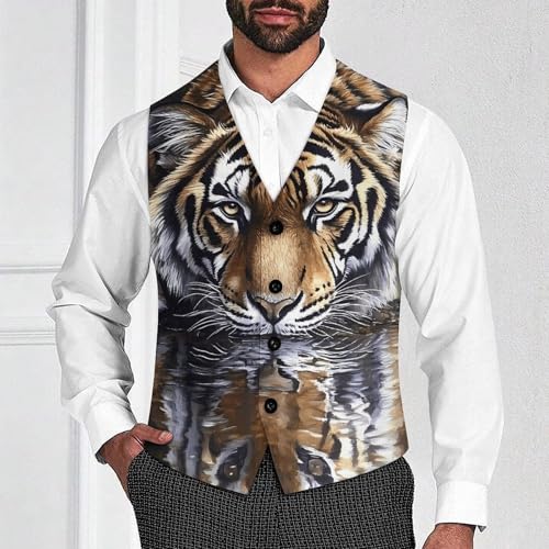 Prostrate Tiger Men's Formal Suit Vest for Business Formal Or Casual Dress Waistcoat Wedding2