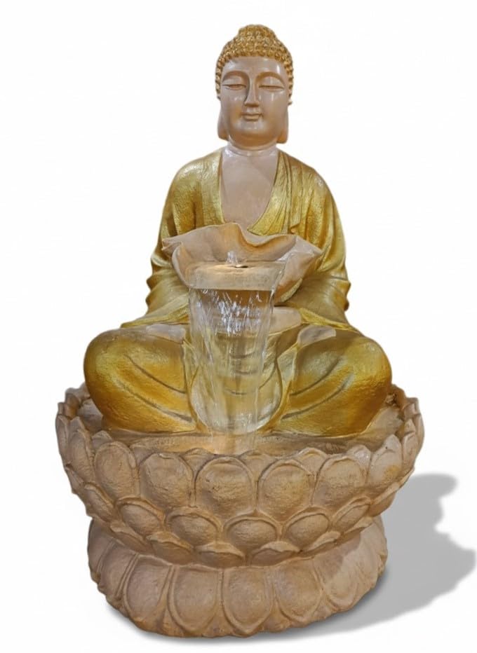 Image of Lotus Buddha Indoor Outdoor Waterfall Fountain 52 INCH | Office Decorative Items Best Welcome Gifts for Guest Also Best Gift Items for Home Decoration(Golden)