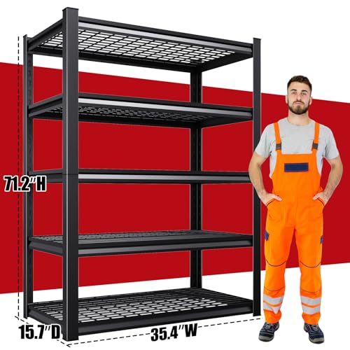 Image of 71 inchH Garage Shelving 3000LBS 5 Tier Storage Shelves,Adjustable Heavy Duty Metal Shelving Unit and Storage Large Wire Rack,Utility Steel Shelf For Shop Warehouse Industrial Pantry Basement71 inchx35 inchx15.7 inch