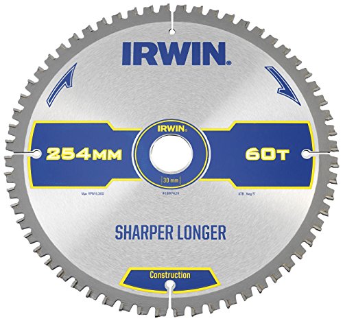 IRWIN IRW1897429 254 x 30mm 60-Teeth Construction Circular Saw Blade with ATB Tooth Grind/ Negative Hook
