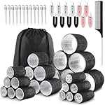 50Piece Hair Rollers set,Self Grip Hair Curlers for Long Medium Short Hair,(6 Jumbo + 6 Large + 6 Medium + 6 Small Hair Rollers + 1 Storage Bag) and 24Pcs Hair Clips /4-sizes 60 45 36 25mm
