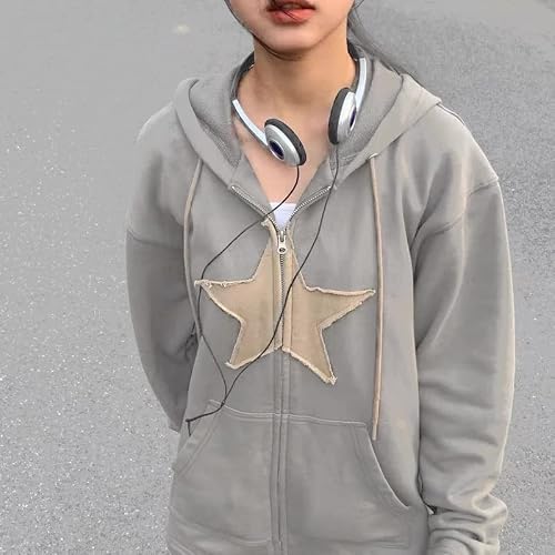 Women Y2K Hoodie Zip Up Graphic Sweatshirt Hoodies Long Sleeve Aesthetic Tops Grunge Star Print Streetwear #TOP3