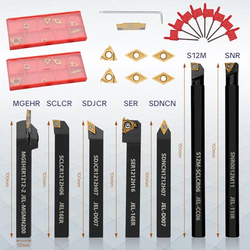 Indexable Lathe Turning Tool 21Pcs Kit 1/2'' 12mm Shank 7 Pcs Metal Lathe Tool Holder Set with 14 Pcs Turning Inserts for Turning Grooving Threading Boring Carbide Inserts Carbide Turning Tool 2 Indexable Lathe Turning Tool 21Pcs Kit 1/2'' 12mm Shank 7 Pcs Metal Lathe Tool Holder Set with 14 Pcs Turning Inserts for Turning Grooving Threading Boring Carbide Inserts Carbide Turning Tool - Image 2