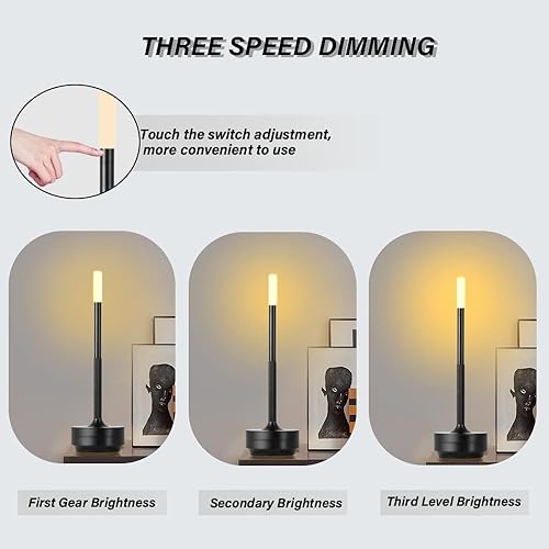 Miniatura 5 de Lámpara de escritorio portátil de metal, lámpara de mesa LED inalámbrica, lámpara recargable de control táctil de 3 colores, lámpara de escritorio