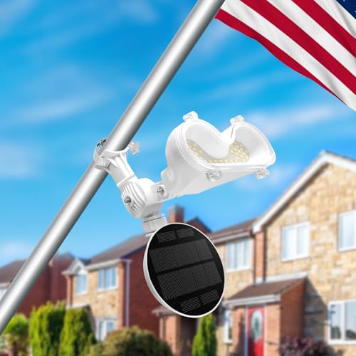 KARLIOBE Solar Light for Flag Pole Outdoor,1031lumens 37 LEDs Flagpole Lights Solar Powered,2200MAH Adjustable Bracket & Metal Clamp Fit 1-1.5 Inch Flagpole 2 in 1 Ground Mounted Garden Solar Light
