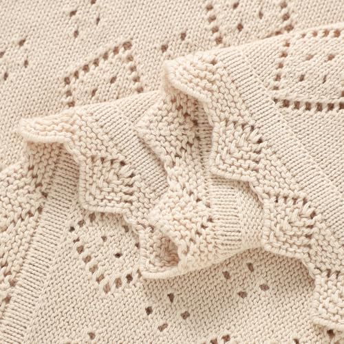 Image of mimixiong Baby Swaddle Blanket 100% Cotton Gender Neutral Pointelle Receiving Blanket for Boys Girls Cuddle Stroller Crib Blanket (Oatmeal)