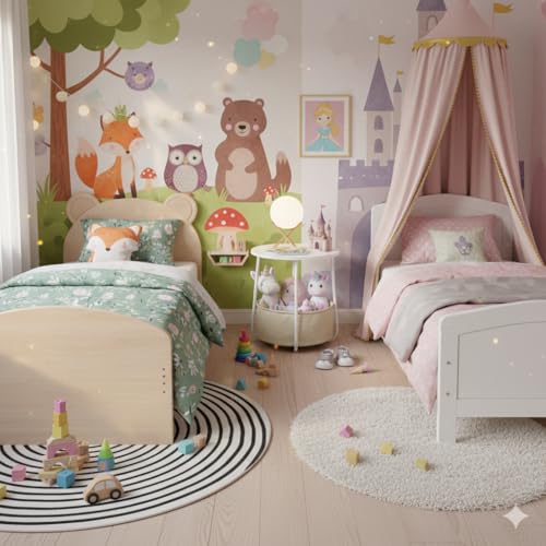 HOMYLIN Mesita de noche moderna para niños con cesta de almacenamiento de tela, mesita de noche redonda para dormitorio, organizador de juguetes, mesa auxiliar para niños, color blanco