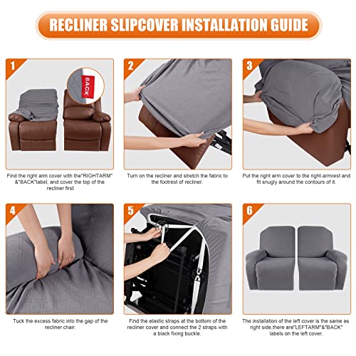 Image of VANSOFY Oversized Recliner Cover, 2-Pieces Stretch Reclining Couch Cover with Pockets Loveseat Sofa Slipcovers Soft Washable Furniture Protector for Dogs Cats(Light Gray)