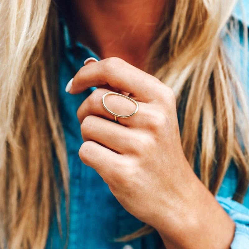 Classic Minimalist Geometric Ring 14K Gold Geometric Circle Knuckle Statement Rings Irregular Finger Rings Open Rings Shaped Geometric Ring for Women with Cubic Zirconia Statement Ring (Gold 7)