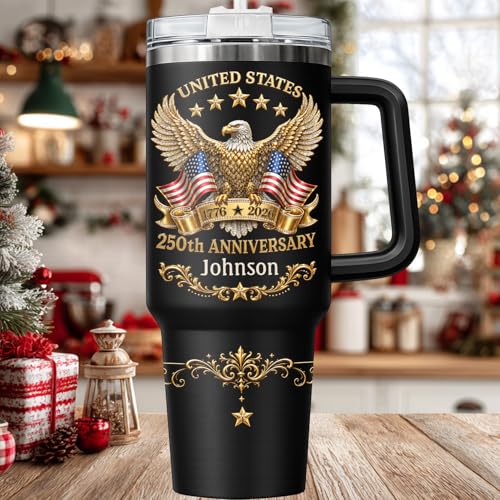 Image of Personalized 250th Anniversary Of America Tumbler - Custom Patriotic USA Flag 1776-2026 Gifts - US Eagle Freedom Cup 40oz A1 - American Independence Celebration Gifts For Men Women
