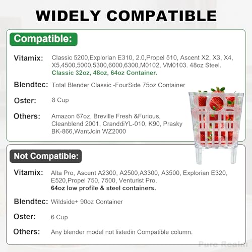 Image of Pure Realm Blender Attachment Fruit & Vegetable Washer Compatible with Vitamix Classic 5200, Ascent X2-X5, 5300, 48oz /64oz Containers & More，Not for Ninja or Low-Profile Vitamix Models，BPA-Free Tritan