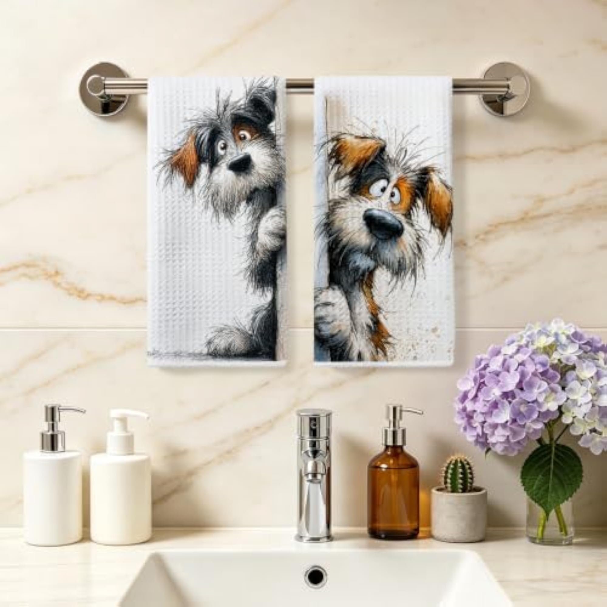 2 Pcs Funny Dog Kitchen Towels, Reusable Hand Towels