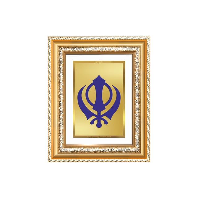 Image of DIVINITI Khanda Sahib 24K Gold Plated Foil Wall and Tabletop Photo Frame for Home Decor, Puja Room, Luxury Gifting | DG Frame 112 S2 (21.5x17.5 CM)