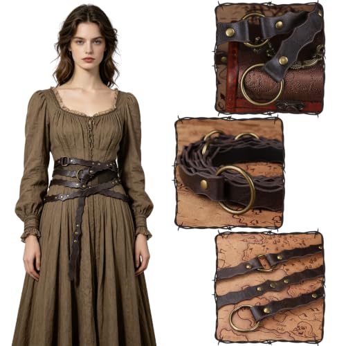 Image of HiiFeuer Medieval DIY Faux Leather Metal Chain Belt, Vintage Adjustable Thin Belt For Women, Retro Skinny Belt For Dresses