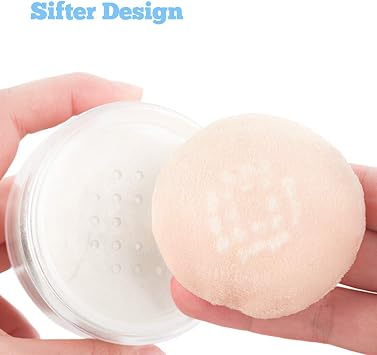 Empty Makeup Powder Container 50ml with Puff Loose Face Compact Case Plastic Cosmetic Jars Travel Containers Refillable Bottle Box Holder with Sifter and Lid