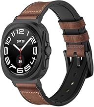 Rubber Hybrid Sweatproof Leather Strap Compatible with Samsung Galaxy Watch 7 Ultra 47mm Band for Men Women - Brown