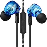 In-ear Sports Earphone sweat-proof, DLAND Metal Audiophile Level Wired Noise-isolating 3.5mm Plug Earbuds Headphone Earphone with Mic for Running/Exercising(Blue)