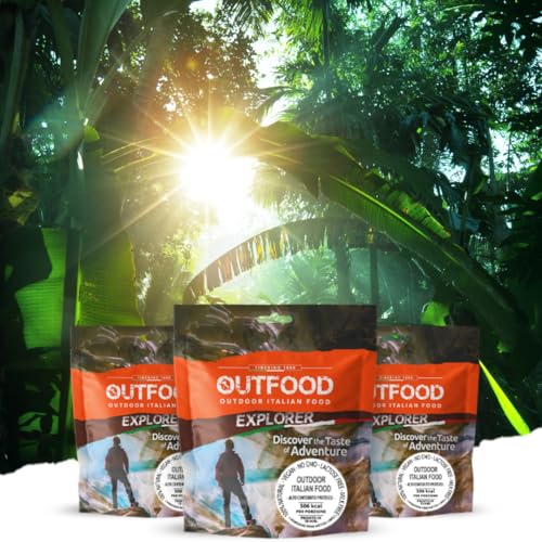OUTFOOD - Survival Gourmet Pack | Porridge al Cioccolato, Pasta alla Bolognese, Pasticcio di Patate con Bacon | Kit pronto da cuocere, 3 pasti outdoor