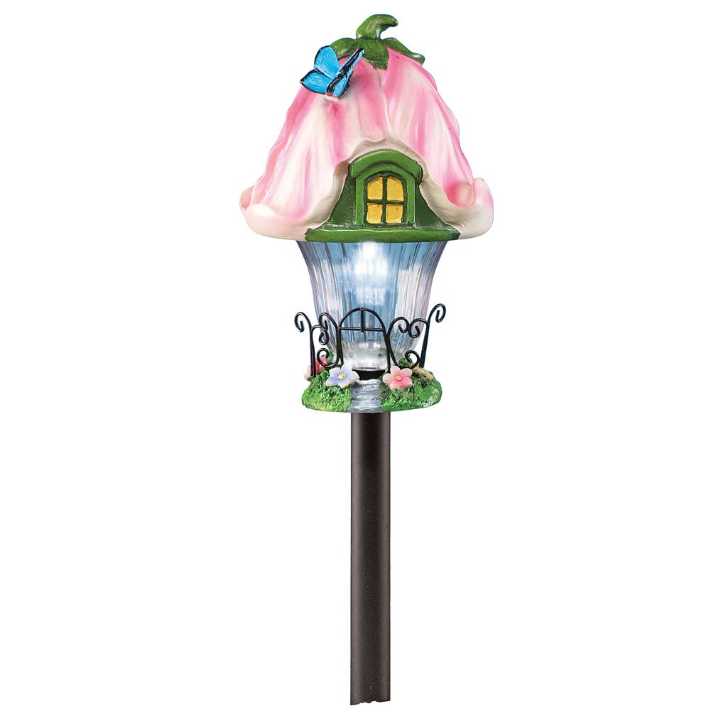 Collections EtcSolar Fairy Cottage House Stake for Garden, Backyard, Landscaping, and Pathway, Pink