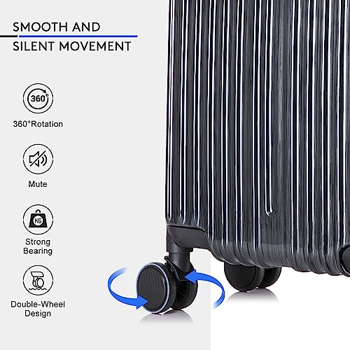 Apelila 4-Piece Vertical Stripe Luggage Set with TSA Lock, ABS+PC Hardshell Suitcase (16" 20" 24" 28") – Lightweight Spinner Wheel Carry-On & Checked Luggage (Bright Black)
