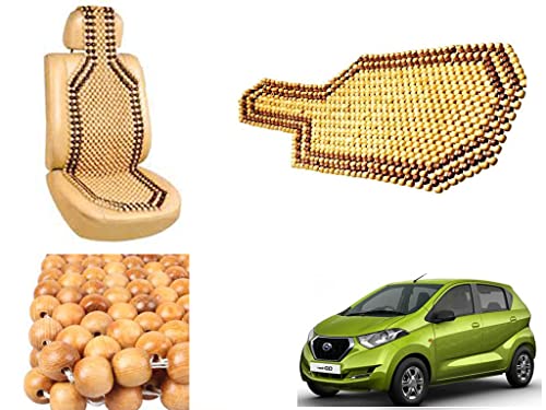 Image of Car Bead Seat Wooden Beads Cushion Cover Pad for Datsun Redi Go, Acupressure Sitting Seat Cover | Cream Color - Pack of 1