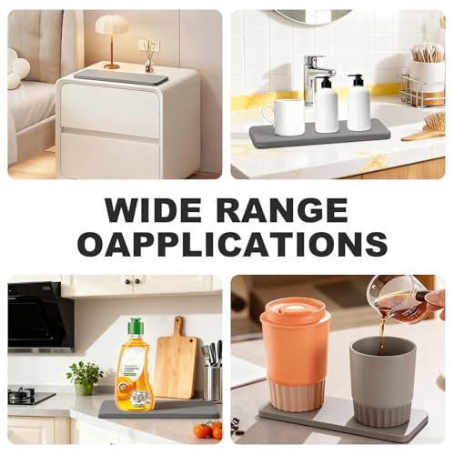 2 Pcs Diatomaceous Earth Water Absorbent Stone Mat, Fast Drying Soap Dish Tray with Anti-Slip Feet Multi-Use Absorbing Coasters for Sink Sponge & Plant Holder Instant Dry Organizer for Bathroom (Gray) - Image 5