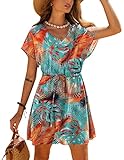 Ekouaer Women's Cover Ups Casual Swimsuit Coverups Flowy Tie Waist Beach Cover Up Dress(Tropical Print, Medium)