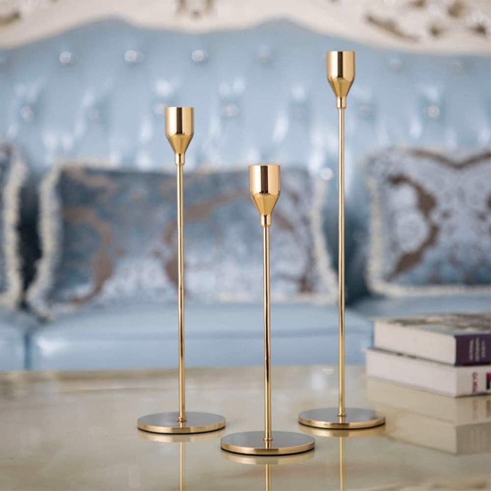 zaizai Kerzenhalter 3 Set In Verschiedenen Größen Einzelkopf Gold/Silber Kerzenlicht, Schmiedeeisen Kerzenhalter Für Tische, Vintage Kandelaber