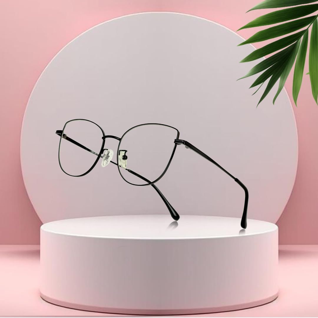 Jodykoes Cat Eye Frames for Women Premium Series Designer Eyeglasses with Blu Cut Anti-Glare Protection | Fashionable Metal Frames for Eyeglasses Woman (Black) - Image 8 thumbnail