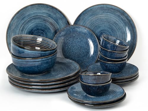 Bodhi House Reactive Glaze Ceramic Dinner Set, 20 Pieces, Reactive Blue
