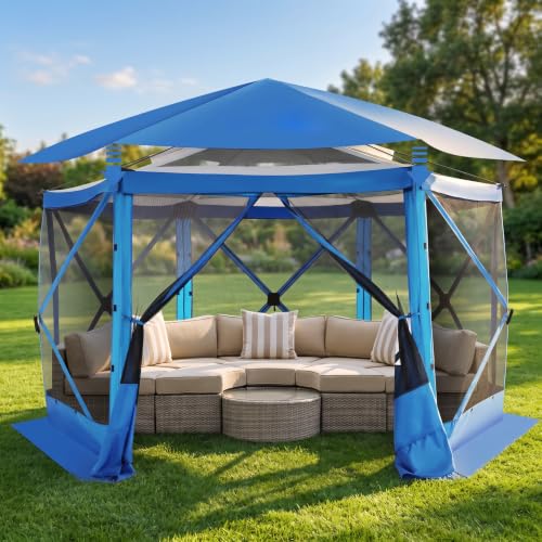Image of COBIZI 12x12 FT Pop Up Canopy Stargazing Tent, Gazebos On Clearance with Removable Roof, Screened in Gazebo, Screen Tents Portable carpas para Patio for Outdoor Camping,Backyard, Garden, Blue(Pro)