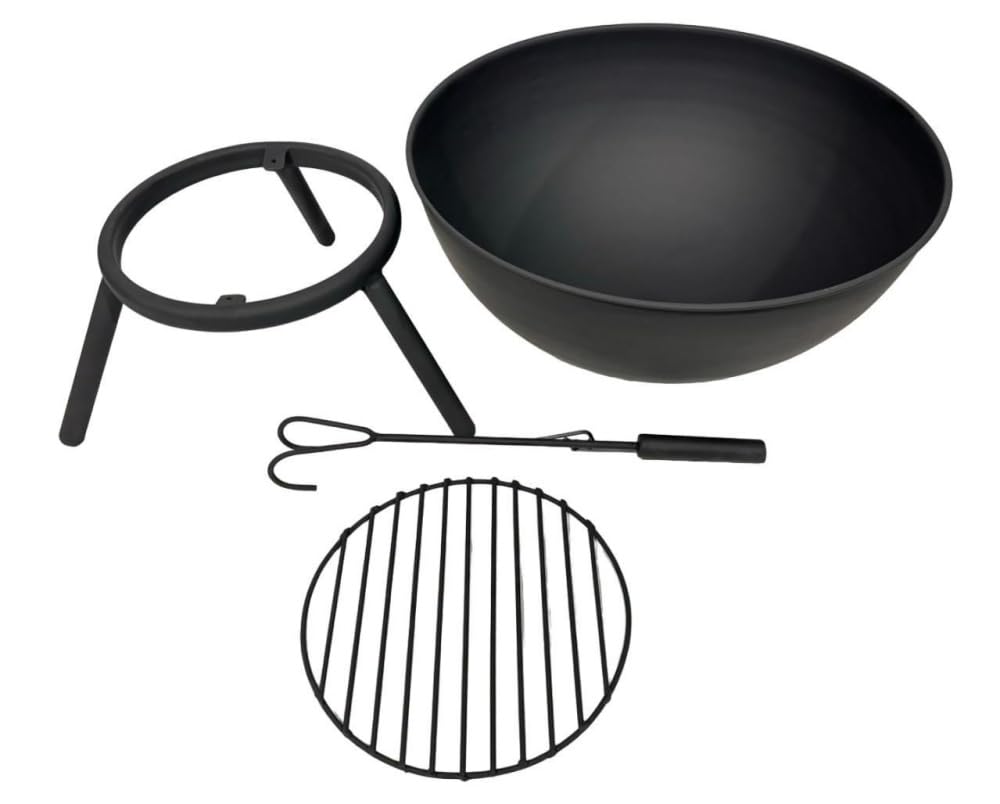 Jet-Line Feuerschale NAVARO Outdoor Living Feuerstelle für Garten und Terrasse 60 cm Geneigt oder Horizontal Funken Windgeschützt Schwarz Feuerkorb Feuertonne mit Drehmechanismus Stahl