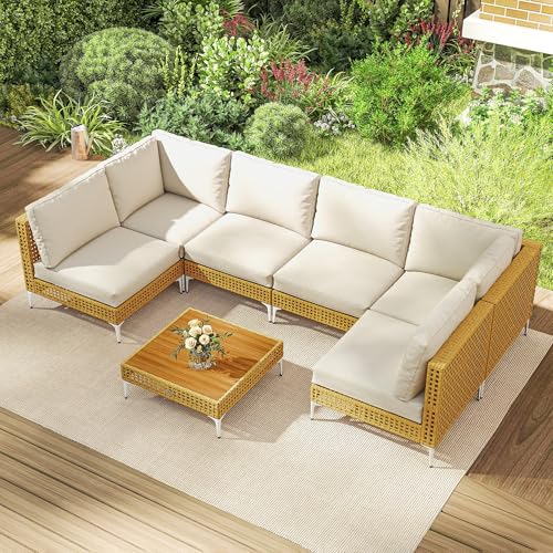 Outsunny 7 Piece Wicker Patio Furniture Set, Modular...