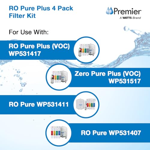 Image of Watts Premier RO Pure Plus 4-Pack Filtration Kit for 4 Stage Pure Plus /Zero Pure Plus Reverse Osmosis System, Push Button Water Filter Replacement, Sediment Filter, Carbon Pre-Filter, VOC, Membrane