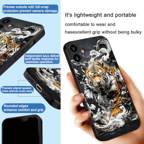 Printed with Tiger for iPhone 16 case, Silicone Soft Shockproof case King Tiger Mysterious Cloud Pattern Prints- Imperial Grandeur(A2- Tigers-Animal)