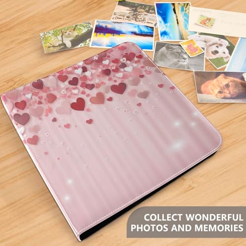 Álbum de fotos adhesivo auto DIY Scrapbook álbum corazones rojos cayendo Día de San Valentín 3 anillos Encuadernadores libro de fotos 40 páginas 8x10 para memoria miniatura 5