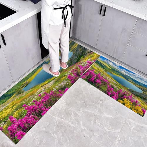Tapetes de cocina de montaña con acabados premium y superficie texturizada lavable set de 2 4