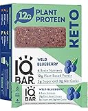 IQBAR Brain and Body Keto Protein Bars - Wild Blueberry Keto Bars - 12-Count Energy Bars - Low Carb Protein Bars - High Fiber Vegan Bars and Low Sugar Meal Replacement Bars - Vegan Snacks