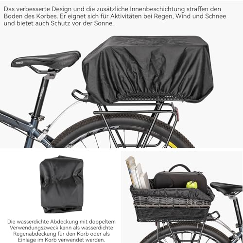 PINNAMAX Fahrradkorb Hinten groß,25L Weave fahrradkörbe mitTragkraft bis 20 kg, Sockel aus Metall Schultaschen Korb für Rennard,Wetterfest Rostet Nicht, E-Bike, Elektrofahrrad auf Gepäckträger inkl