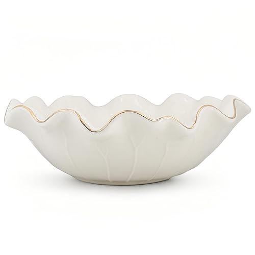 10 Inch White Ceramic Decorative Bowl, Large Shallow Bowl with