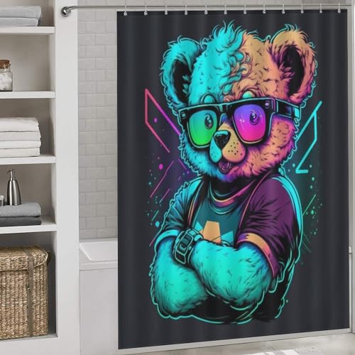 Rideau de douche ours à lunettes imperméable 168x183 cm pour baignoire chic