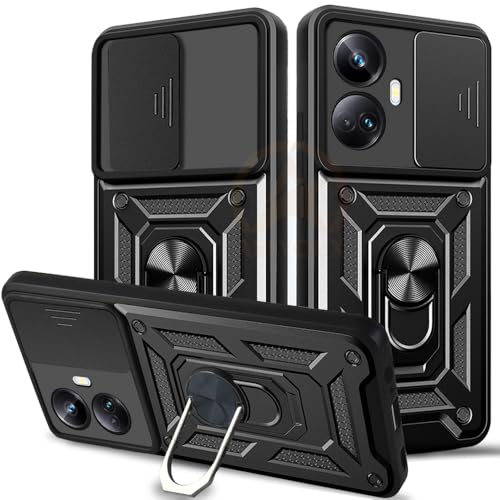 Image of Armor Bumper Back Cover Case for Realme 10 Pro Plus 5G Rotating Camera Cover, Ring Holder & Kickstand | Heavy Duty & 360 Degree Protection Realme 10 Pro Plus 5G Back Cover (Black)