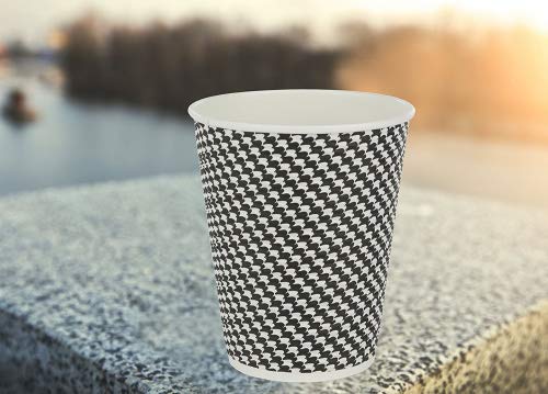 Golden Spoon Quality Disposable Hot Coffee Insulated Cups 50 Pack – Stylish Contemporary Ripple Design - Perfect For Coffee Shops And Bars (12 Oz, Checkered Design) #TOP3