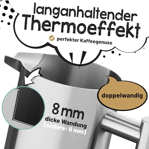 Morgenheld Premium French Press Edelstahl 1000 ml + 3 Ersatzfilter Stempelkanne isoliert Kaffeepresse 1l thermo Isolierkanne Kaffeebereiter doppelwandig Kaffeekanne 1000ml Kaffeedrücker Frenchpress 5