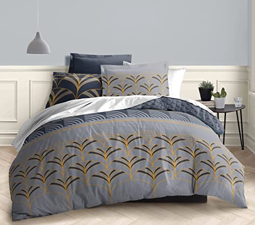 Parure de draps 4 pièces pour lit 2 Places / 140 x 190 cm 100% Coton / 57 Fils/cm² (Luna Gris, Parure de draps 4 pièces lit 140 x 190) Cover