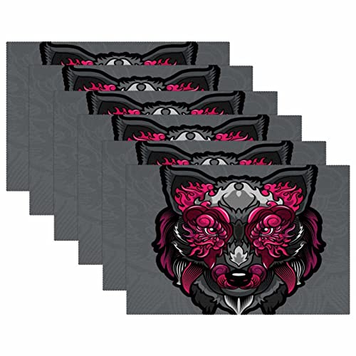 Set de table loup gris résistant à la chaleur et antidérapant lot de 6 - 6