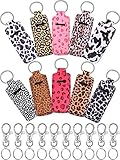 10 Pieces Chapstick Holder Keychain Clip-on Sleeve Chapstick Pouch Lip Balm Holder Sleeve with 10 Metal Key Chains for Travel Daily Accessories, Leopard Style