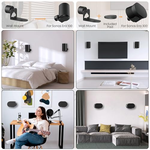 PUTORSEN Adjustable Speaker Wall Mounts for Sonos Era 100 & 300, Tilt ±30°/Swivel ±30°/Rotation 360°, with Cable Management, 2 Packs