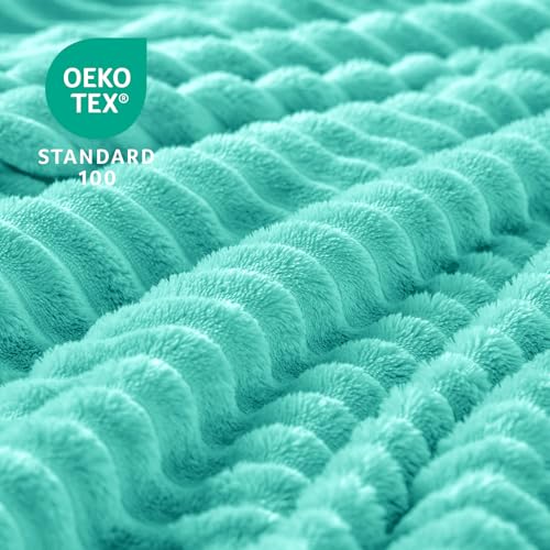 Image of BEDELITE Fleece Throw Blanket for Couch - 3D Ribbed Jacquard Soft and Warm Decorative Fuzzy Blanket - Cozy, Fluffy, Plush Lightweight Aqua Throw Blankets for Bed, Sofa, 50x60 inches