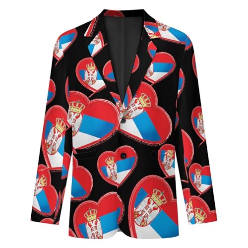 Serbia Flag Heart Men's Slim Suit Long-Sleeve Prom Tuxedo Classic Two Button Business Jacket4